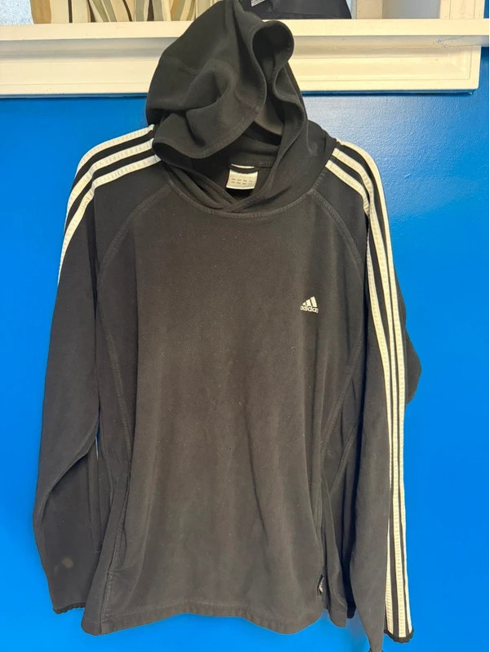 Adidas Fleece Hoodie Mens 2XL Black 3-Stripe Pullover Sweatshirt